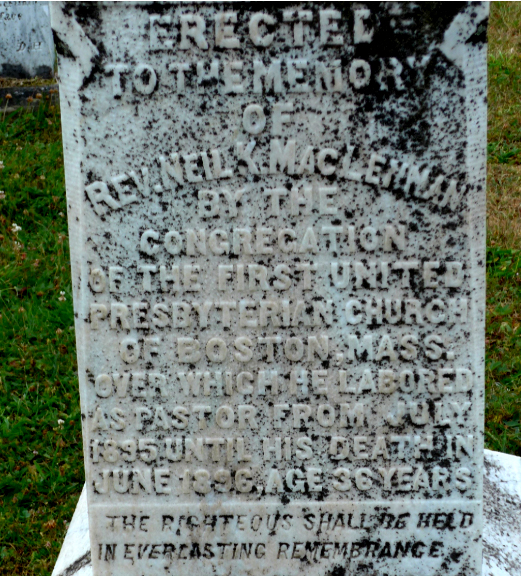 Photo of headstones/Neil K MacLennan (Rev) hdstn 1st Untd Pres Ch Boston